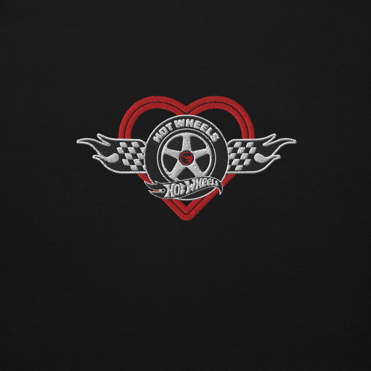 Hot Wheels Checkered Hearts Embroidered Black Hoodie